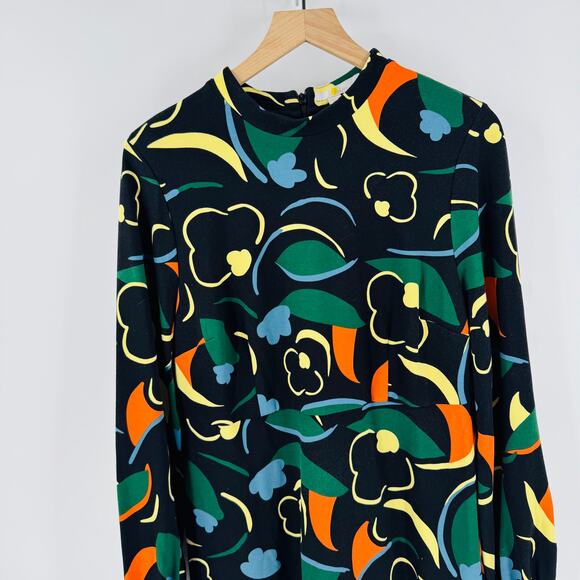 Boden Abstract Print Stand Neck Long Puff Sleeve Dress Knee Length Size 14R - Picture 5 of 10